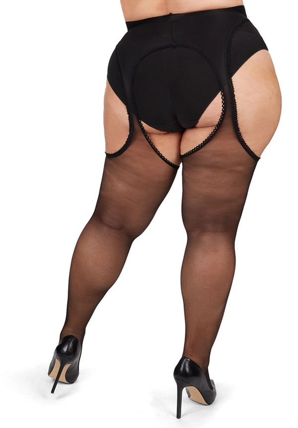 MeMoi Plus Size Curvy Suspender Lace Trim Pantyhose