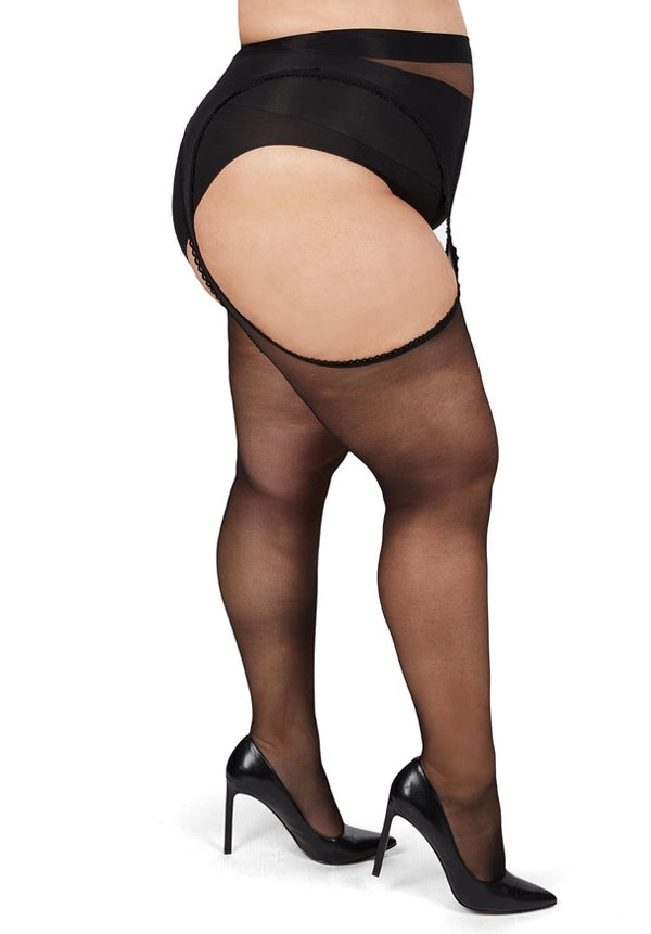 MeMoi Plus Size Curvy Suspender Lace Trim Pantyhose