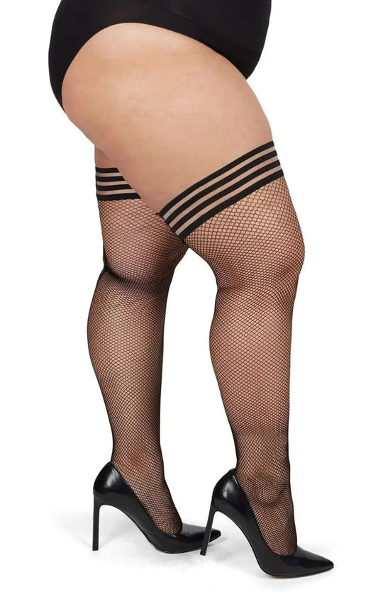 Memoi Plus Size Curvy Backseam Fishnet Thigh High Stocking