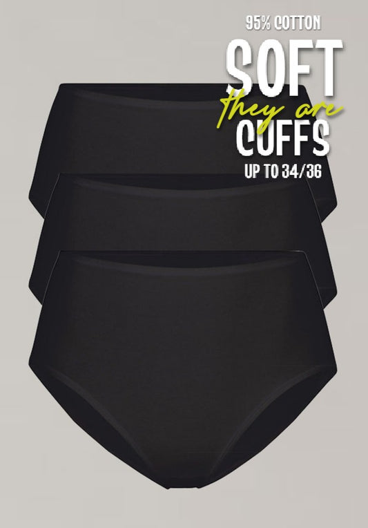 Soft-Cuff 95% Cotton Full Brief Panty 3 Pack Black