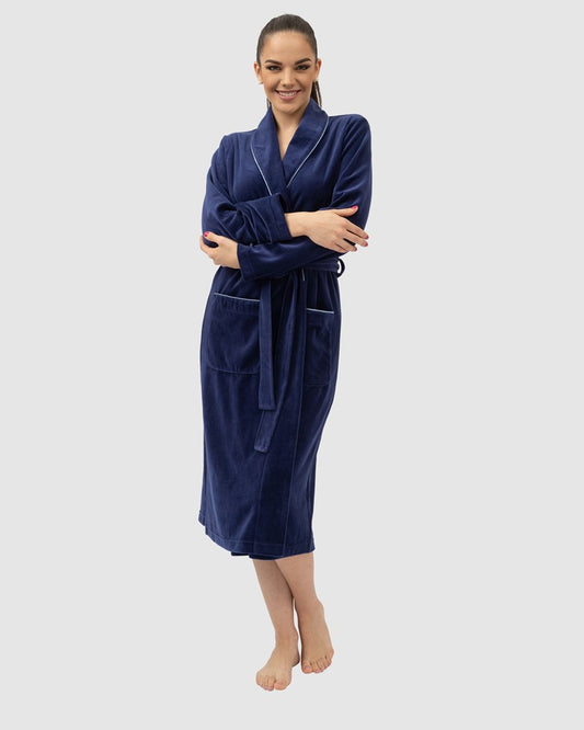 Classic Niki Robe w Shawl Collar 120cm Dark Blue