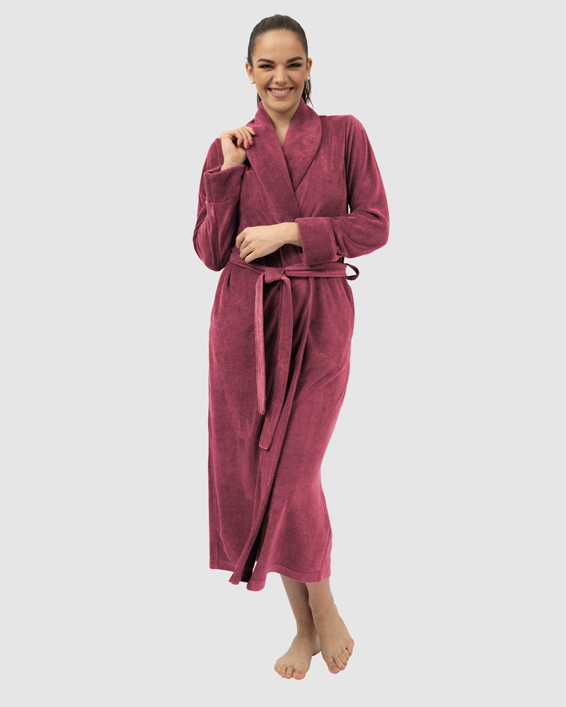 Aspen Shawl Collar Long Bamboo Velour Robe with Belt Violet Quartz