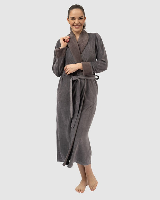 Aspen Shawl Collar Long Bamboo Velour Robe with Belt Volcanic