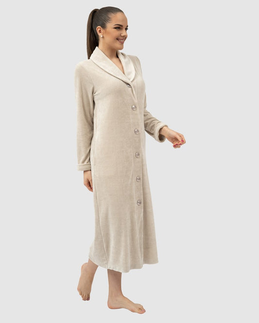 Vancouver Button Up Bamboo & Cotton Robe Beige