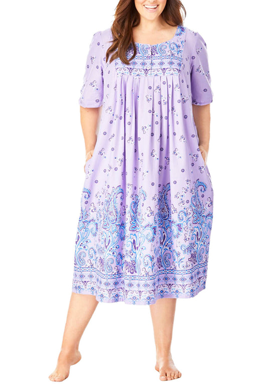 100% Cotton Lilac Printed Short Lounger Dress