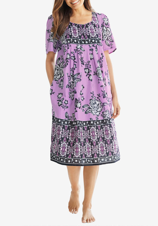 100% Cotton Pink Pocket Short Lounger Dress