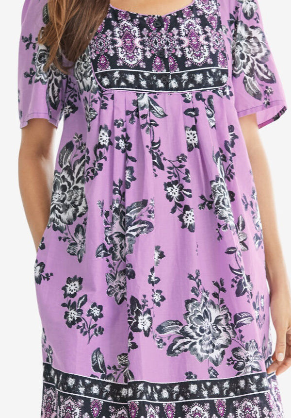 100% Cotton Pink Pocket Short Lounger Dress