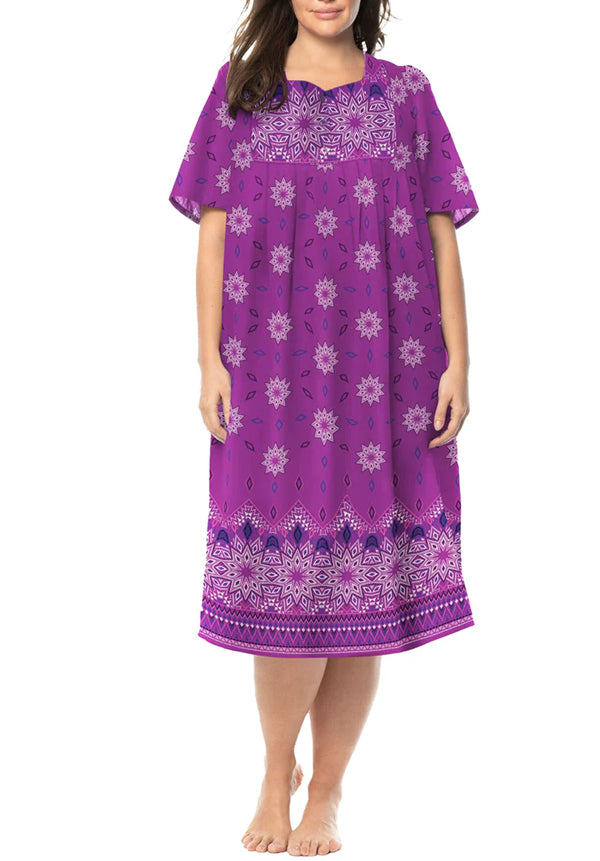 100% Cotton Purple Printed Short Lounger Dress