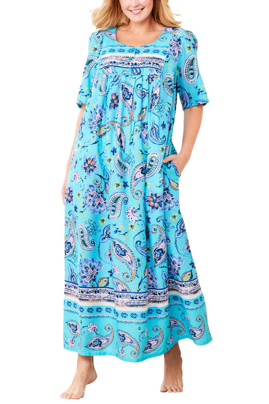 100% Cotton Blue Floral Printed Long Lounger Dress