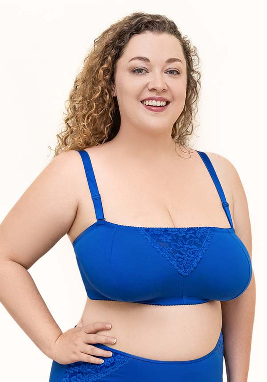 Cotton & Lace Non-Wired Bandeau Bra Blue