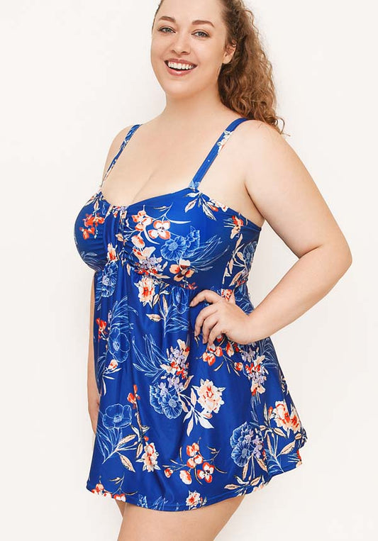 Dallas Spring Floral Plus Size Swimdress with Wirefree Soft Bra D-E