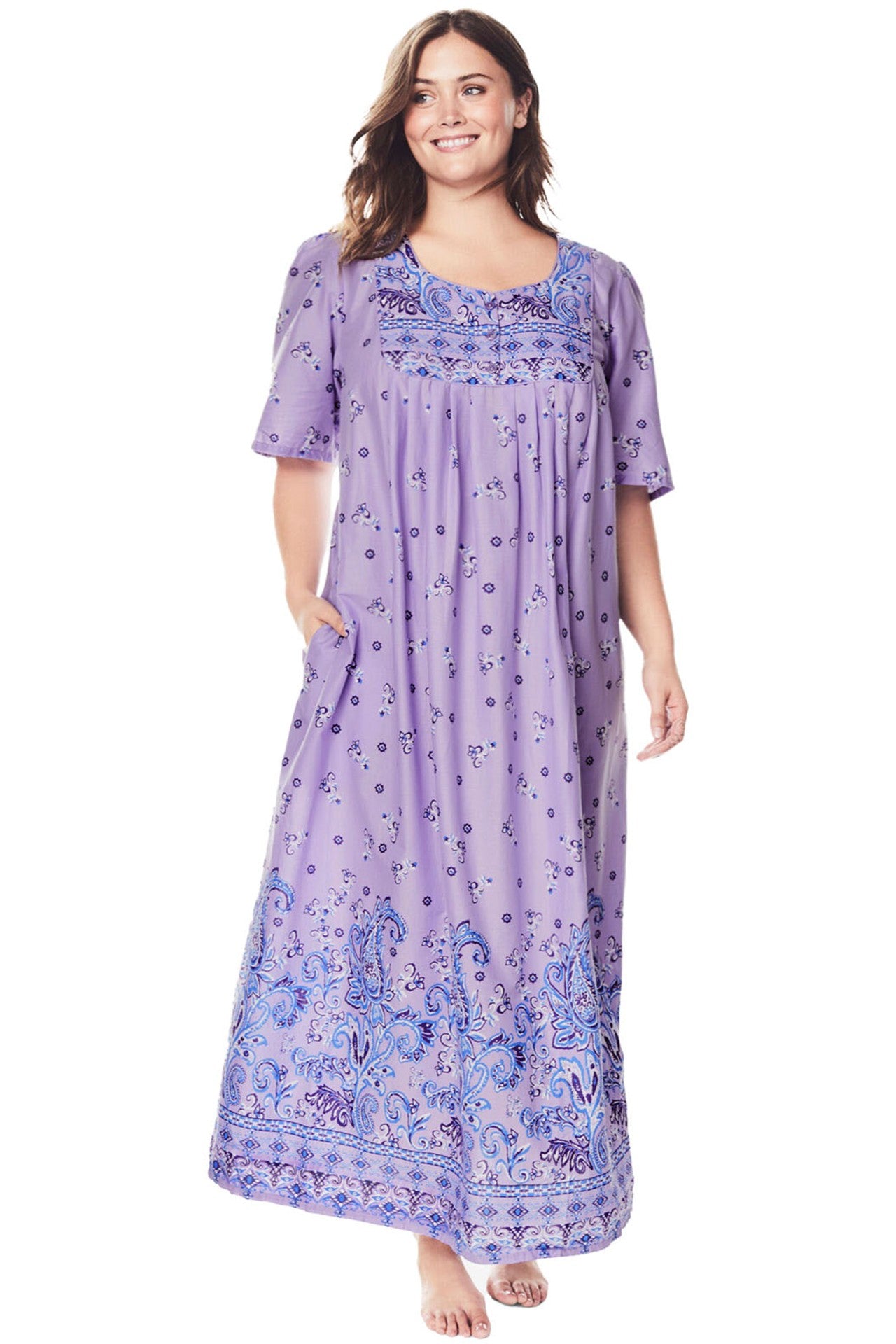 100% Cotton Lilac Floral Printed Long Lounger Dress
