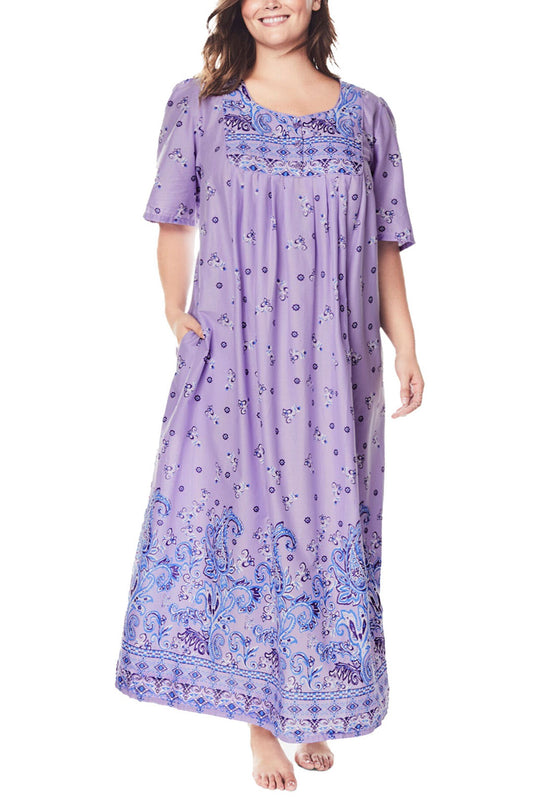 100% Cotton Lilac Floral Printed Long Lounger Dress