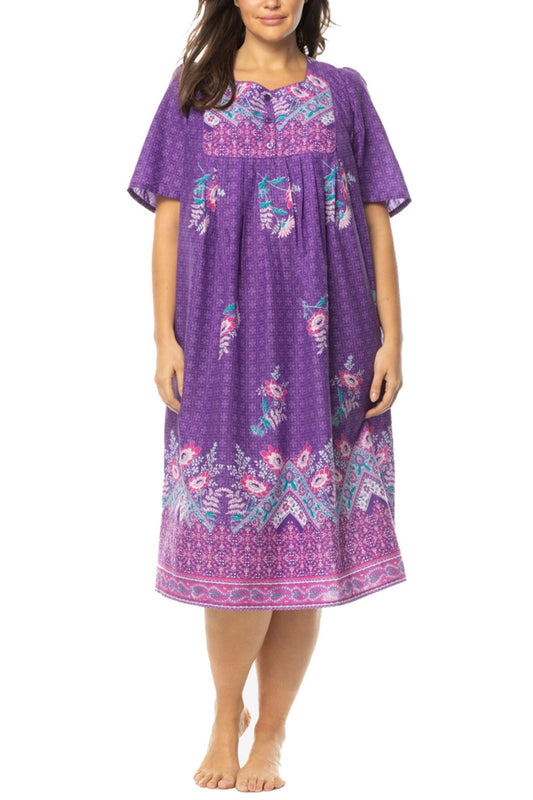 100% Cotton Plum Pocket Short Lounger Dress