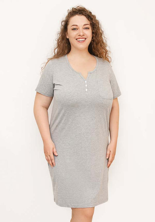 Plus Size Cotton Nightie in Short Sleeve Charcoal Color