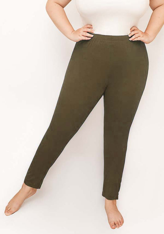 Plus Size Pj Pants Pull On with Tapered Legs Khaki