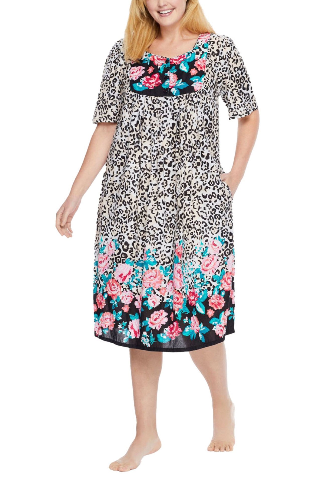 100% Cotton White Printed Short Lounger Dress