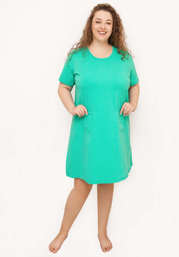 A Line Short Sleeves Plus Size Cotton Nightie with Pockets Apple