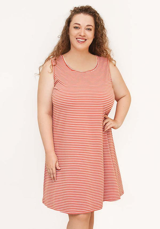 Plus Size Cotton Singlet Nightie in Relaxed Striped Rose