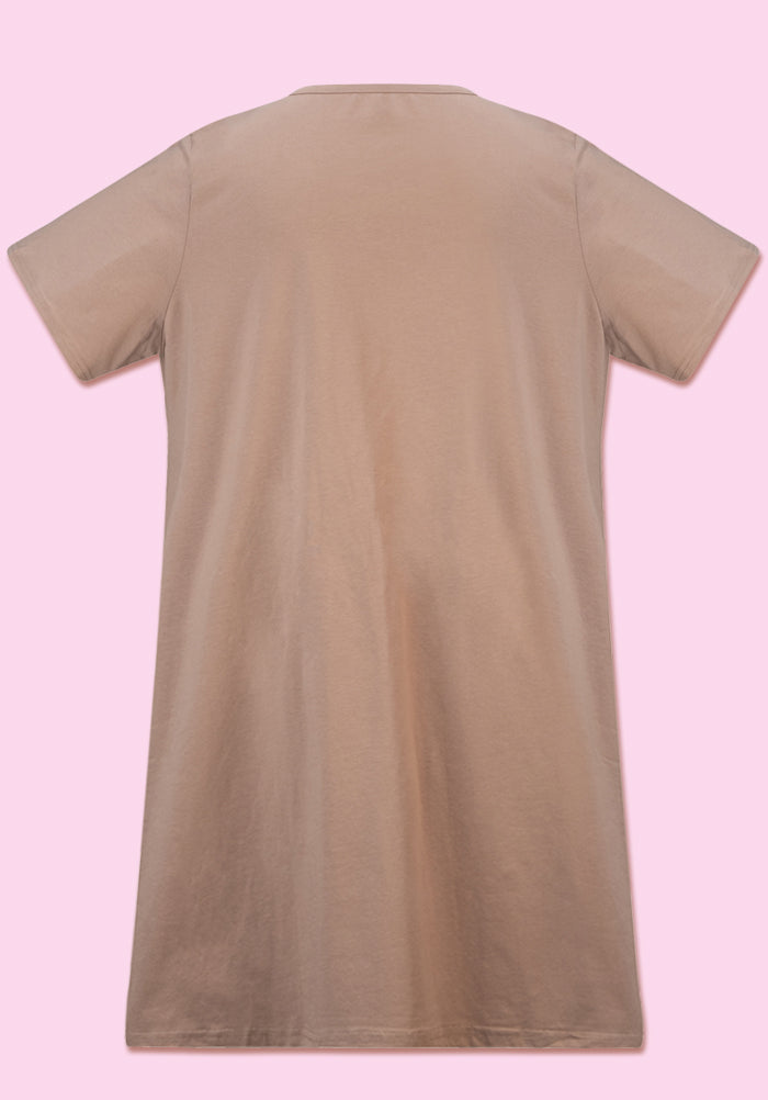 A Line Short Sleeves Cotton Nightie with Pockets Sand