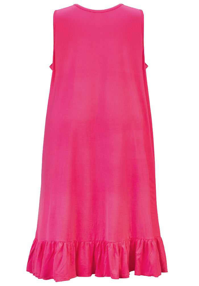 Ruffle Hem Longer Length Sleeveless Viscose Nightdress Fushia