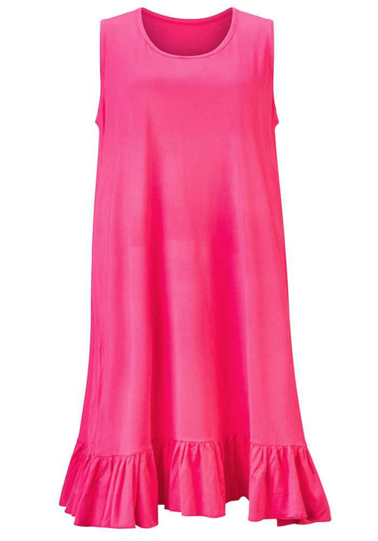 Ruffle Hem Longer Length Sleeveless Viscose Nightdress Fushia