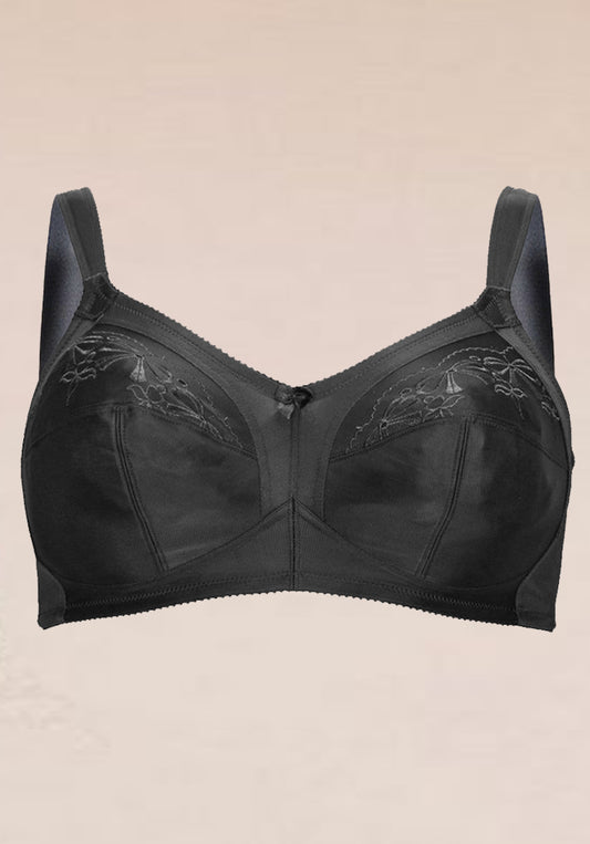 Plus Size Embroidery Cup Firm Support Bra Black