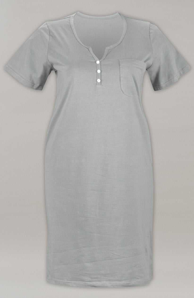 Women's V-neck Classic Cotton Short Sleeve Nightie Charcoal