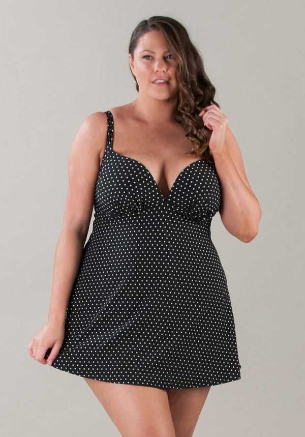 Polka Dots Plunge Front Swimdress D to E