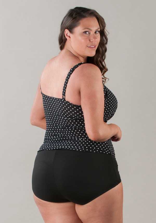 Polka Dots Plunge Front Tankini Top D to E