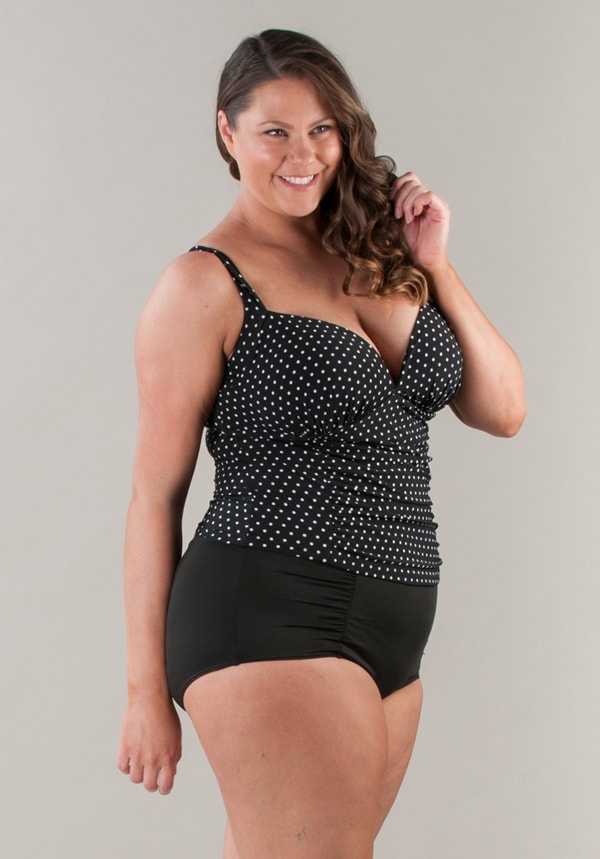 Polka Dots Plunge Front Tankini Top D to E