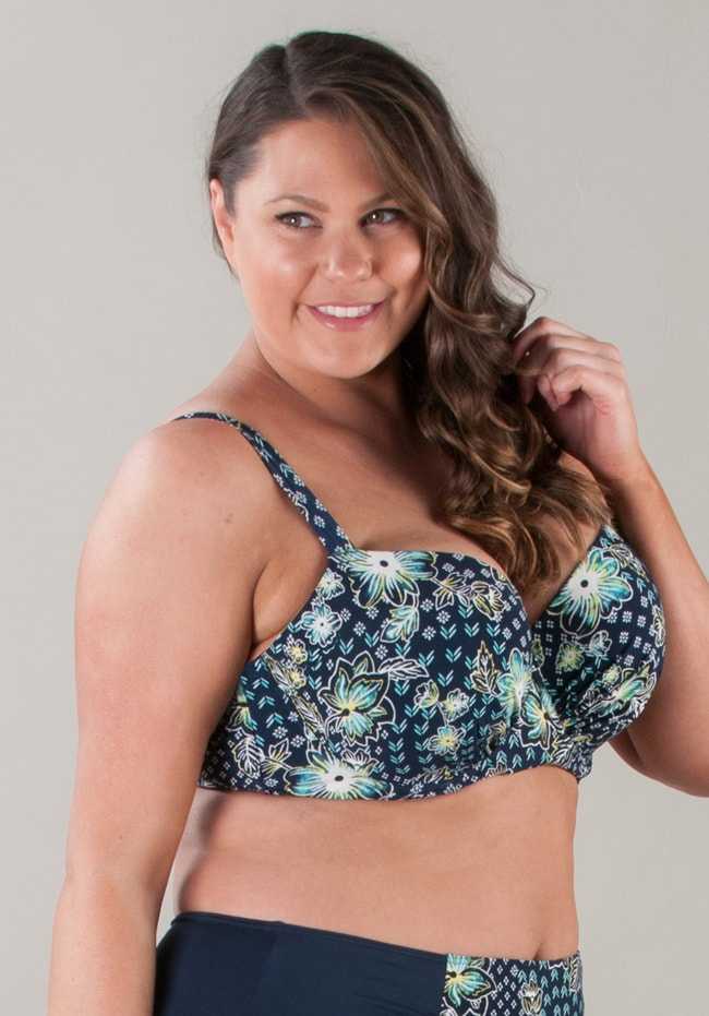 Plus Size Underwear Swim Bra with Padded Cups and Blue Sea Print