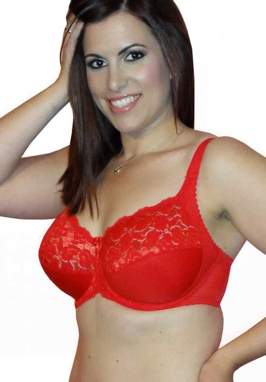 Plus Size Women Red Lace Bra in Microfiber & Stretch Lace
