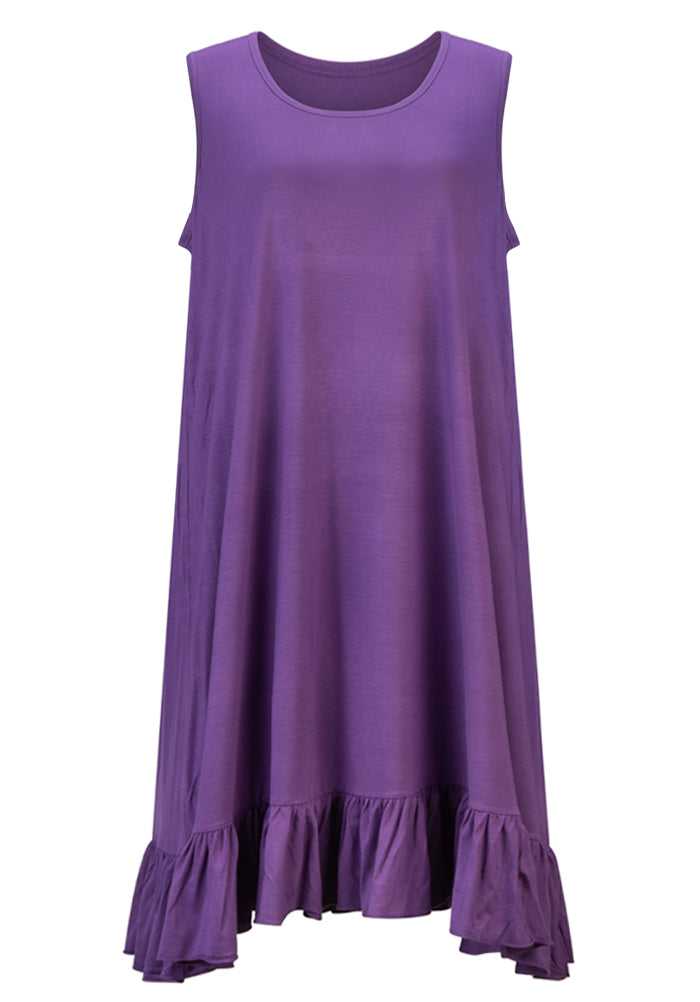 Ruffle Hem Longer Length Sleeveless Viscose Nightdress Purple