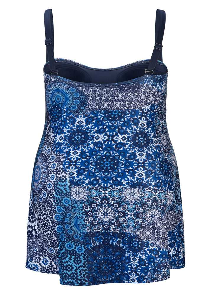 Moroccan Print Twisted Front Swimdress with Wirefree Soft Bra D-E