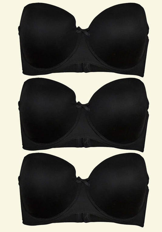 Pack of 3, Women Naturally Mould Plus Size Strapless Bra Black