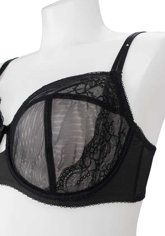 Eve Total Sheer Lace and Mesh Balcony Underwired Bra Black
