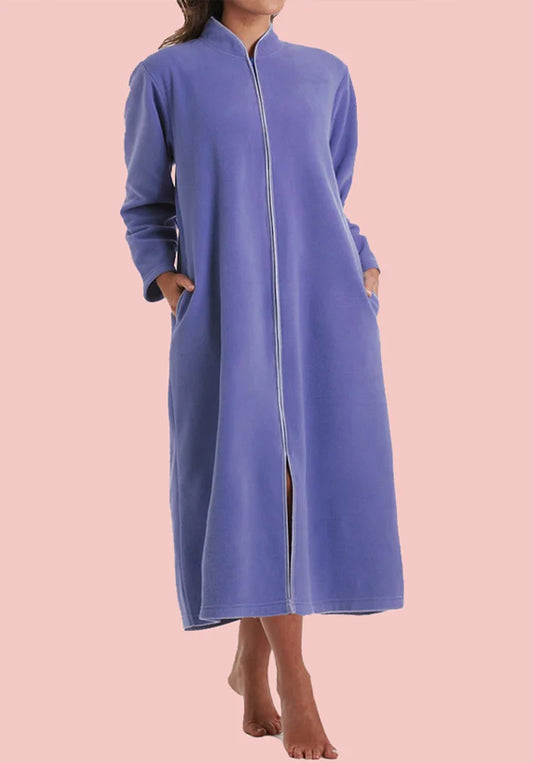 Women's Fleece Lined Zip Front Winter Gown with Pockets