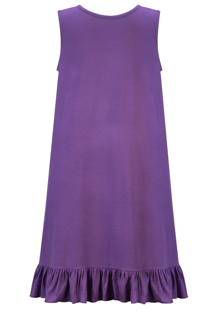 Ruffle Hem Longer Length Sleeveless Viscose Nightdress Purple